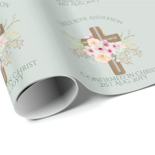 Persoonlijk bevestigingsgeschenk bloemenkruis cadeaupapier