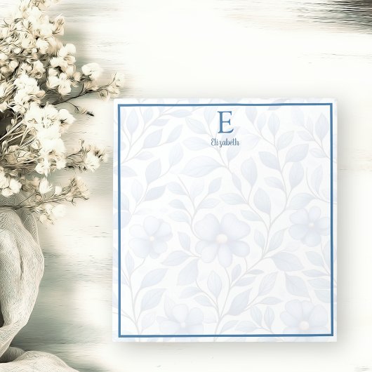 Persoonlijk blauw bloemmotief notitieblok