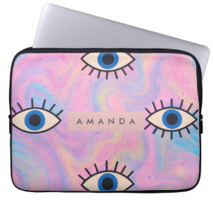 Persoonlijk Blauw Boze Oog Pop Art op Pastel Werve Laptop Sleeve