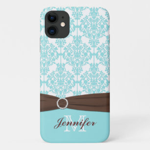 Persoonlijk blauw, bruin, witte Damask iPhone 11 iPhone 11 Hoesje