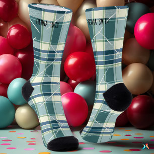 Persoonlijk Blauw en Crème Schots Geruit Patroon O Sokken
