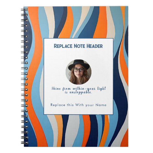 Persoonlijk blauw en oranje golfpatroon  notitieboek (Voorkant)