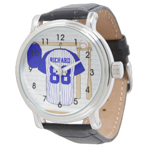 Persoonlijk blauw en wit Baseball Jersey Horloge