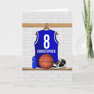 Persoonlijk blauw en wit Basketball Jersey Kaart