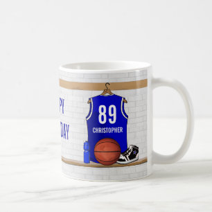Persoonlijk blauw en wit Basketball Jersey Koffiemok