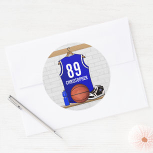 Persoonlijk blauw en wit Basketball Jersey Ronde Sticker
