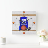 Persoonlijk blauw en wit Basketball Jersey Vierkante Klok (Huis)