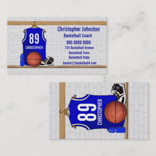 Persoonlijk blauw en wit Basketball Jersey Visitekaartje