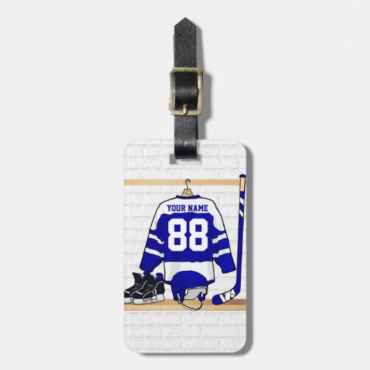 Persoonlijk blauw en wit ijs Hockey Jersey Bagagelabel (Voorkant verticaal)