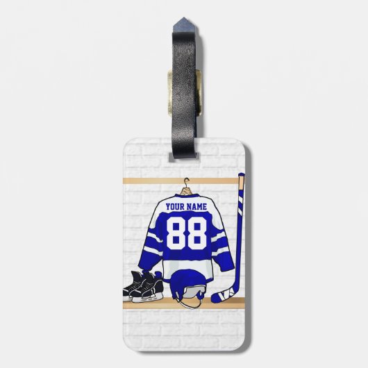 Persoonlijk blauw en wit ijs Hockey Jersey Bagagelabel (Achterkant verticaal)