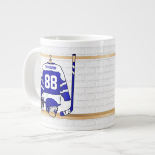 Persoonlijk blauw en wit ijs Hockey Jersey Extra Grote Mok