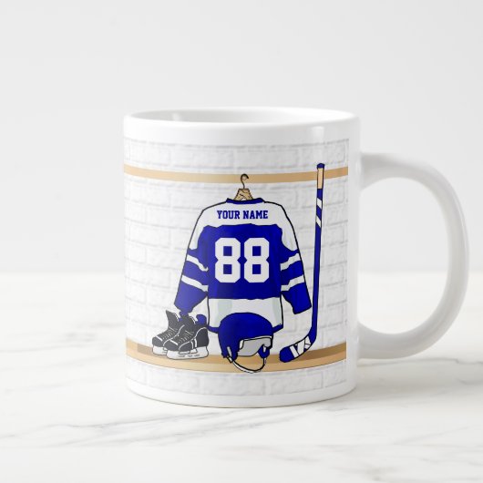 Persoonlijk blauw en wit ijs Hockey Jersey Extra Grote Mok (Rechts)