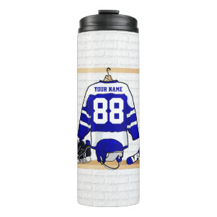 Persoonlijk blauw en wit ijs Hockey Jersey Thermosbeker