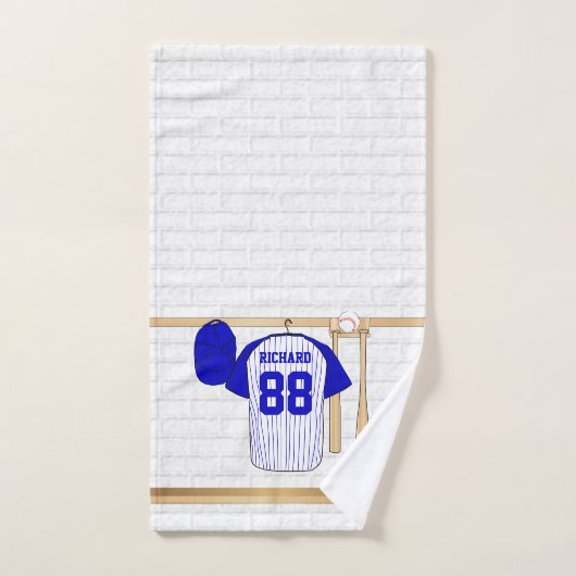 Persoonlijk Blauw en Witte Baseball Jersey Bad Handdoek (Handdoek)