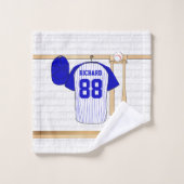 Persoonlijk Blauw en Witte Baseball Jersey Bad Handdoek (Wasdoekje)