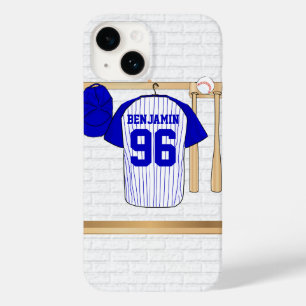 Persoonlijk Blauw en Witte Baseball Jersey Case-Mate iPhone 14 Hoesje