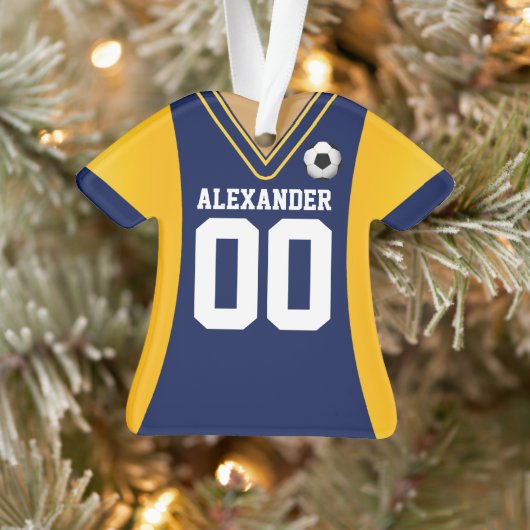 Persoonlijk blauw/Geel Voetbal Jersey Ornament (Boom)