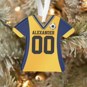 Persoonlijk blauw/geel Voetbal Jersey Ornament