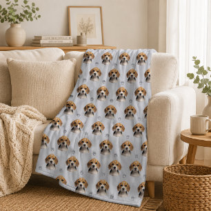 Persoonlijk blauw-grijs hondenfoto pootpatroon fleece deken