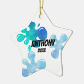 Persoonlijk blauw kerstversiering keramisch ornament (Links)