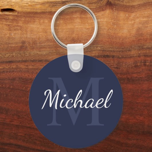 Persoonlijk blauw marinemonogram en naam sleutelhanger (Voorkant)