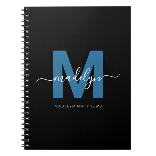 Persoonlijk Blauw Script Naam Initiaal Monogram Notitieboek (Voorkant)