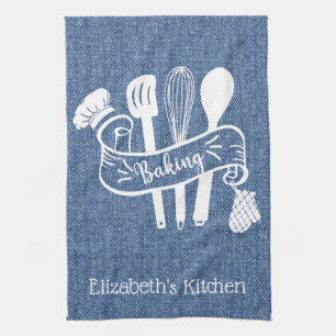 Persoonlijk blauw wit basisstation Denim Baking Ut Theedoek