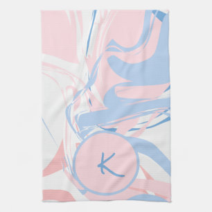 Persoonlijk blauw wit roze marmer wervelend abstra theedoek
