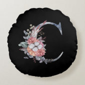 Persoonlijk Blauwe Bloemenmonogram C Rond Kussen (Voorkant)