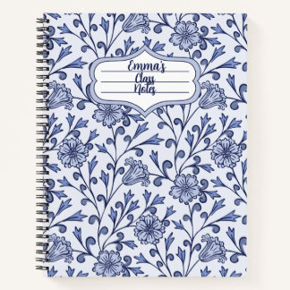 Persoonlijk blauwe bloemenspiralschrift 22x28 cm notitieboek