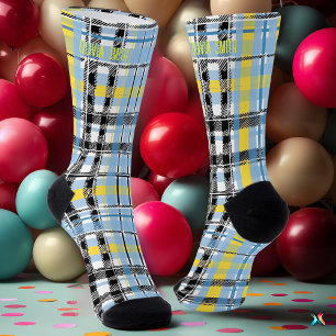 Persoonlijk Blauwe, Gele en Zwarte Tartan Custom Sokken