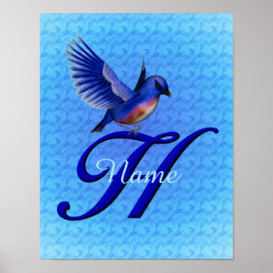 Persoonlijk Blauwe Vogel Monogram Initiaal H Poster