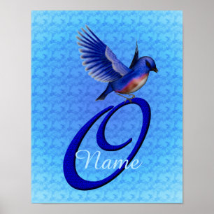 Persoonlijk Blauwe Vogel Monogram Initiaal O Poster