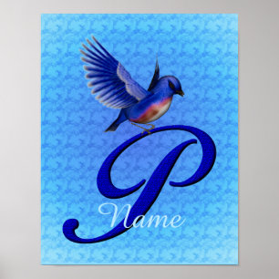 Persoonlijk Blauwe Vogel Monogram Initiaal P Poster