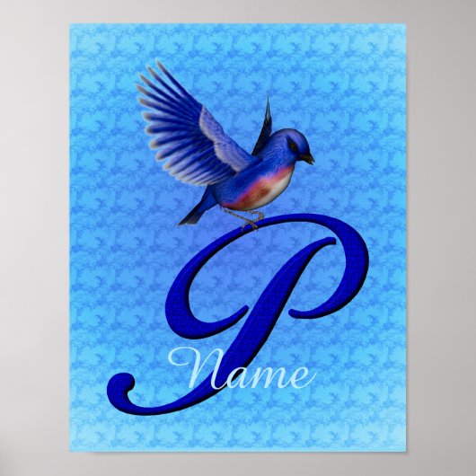 Persoonlijk Blauwe Vogel Monogram Initiaal P Poster (Voorkant)