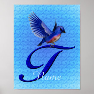 Persoonlijk Blauwe Vogel Monogram Initiaal T Poster