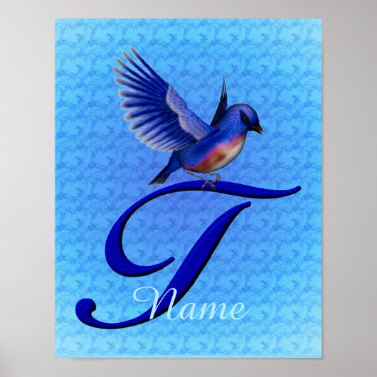 Persoonlijk Blauwe Vogel Monogram Initiaal T Poster (Voorkant)