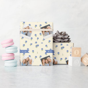 Persoonlijk Blauwe Wilde Bloem Patroon Naam Cadeau Cadeaupapier