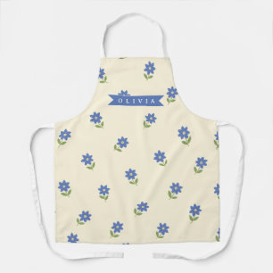 Persoonlijk Blauwe Wilde Bloem Patroon Naam Cadeau Schort