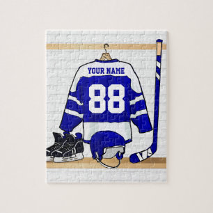 Persoonlijk blauwwit ijshockeyshirt legpuzzel