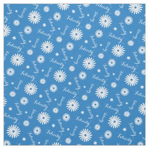 Persoonlijk blauwwit madeliefjes naam patroon stof