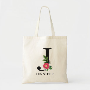 Persoonlijk bloemalfabet J monogram Tote Bag