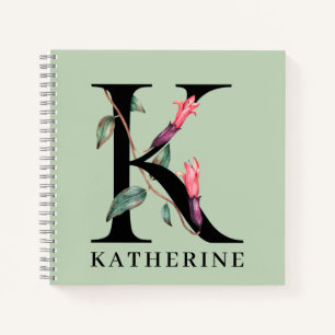 Persoonlijk bloemalfabet K monogram Notitieboek