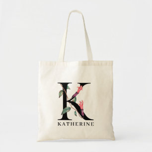 Persoonlijk bloemalfabet K monogram Tote Bag