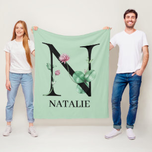 Persoonlijk Bloemalfabet N Monogram Fleece Deken