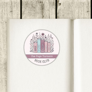 Persoonlijk bloemend boekplaat voor boekenclub ronde sticker