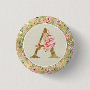 Persoonlijk bloemendriet alfabet, van A tot Z Ronde Button 3,2 Cm