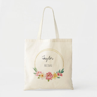 Persoonlijk bloemenframe bruidsmeisje tote bag