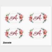 Persoonlijk bloemmonogram ovale sticker (Vel)