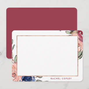 Persoonlijk bloemmotief blauw roze elegant briefpa notitiekaartje